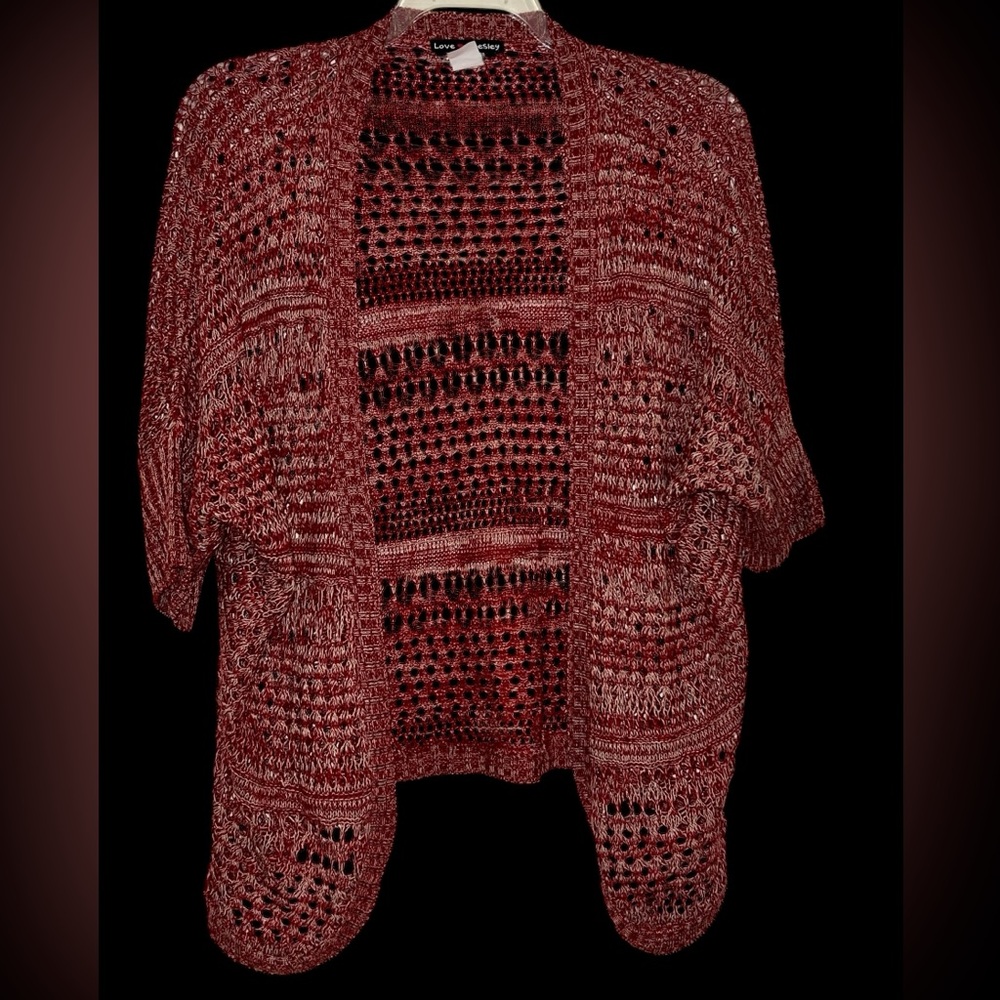 Love Chesley  Open Front Knit Crochet Knit Red Cardigan Sweater Large